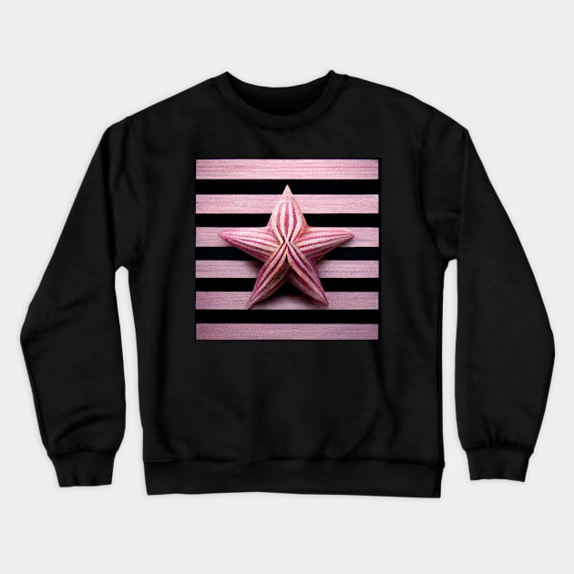 Pink and Black striped background with pretty pink striped starfish. Crewneck Sweatshirt by Liana Campbell